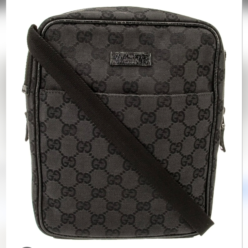 Gucci Black Canvas Monogram Messenger Bag. Authentic!!